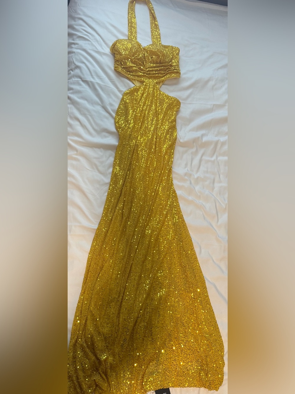 Metallic Yellow/Gold Sequin Maxi Dress